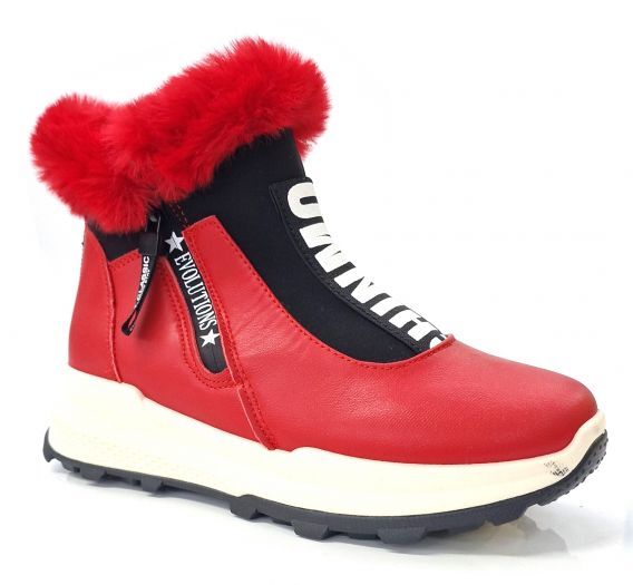 Zimná športová obuv na zips červené na vyvýšenej platforme