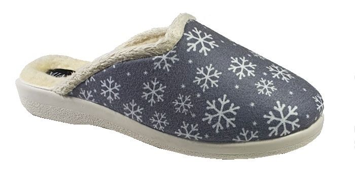 Dámske papuče sivé potlač snehové vločky