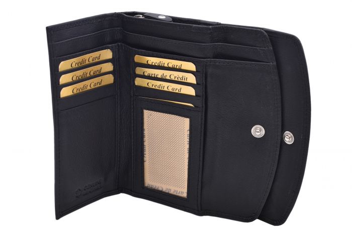 Dámska kožená peňaženka s dvojitým zapínaním čierna