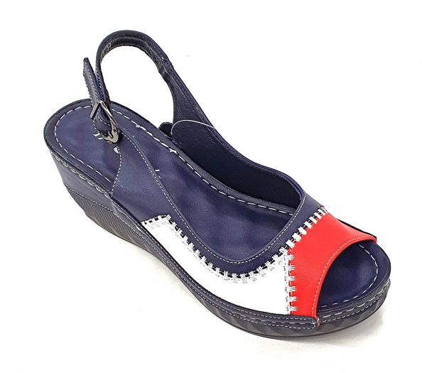 Dámske sandále s otvorenou špičkou na plnom podpätku modré
