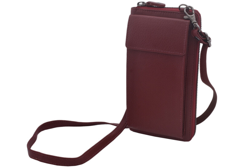Dámska kožená peňaženka - kabelka červená s dlhým crossbody ramienkom