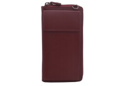 Dámska kožená peňaženka - kabelka červená s dlhým crossbody ramienkom