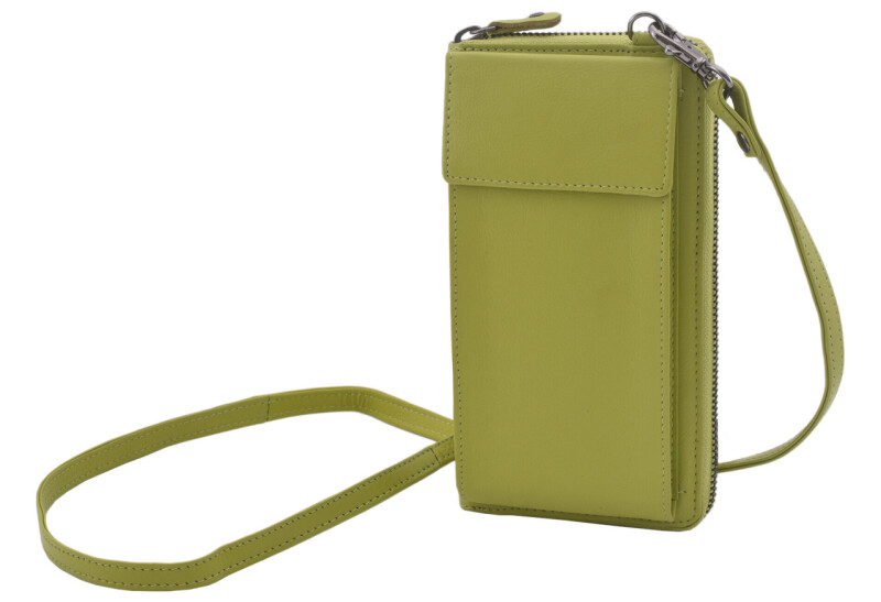 Dámska kožená peňaženka - kabelka zelená s dlhým crossbody ramienkom