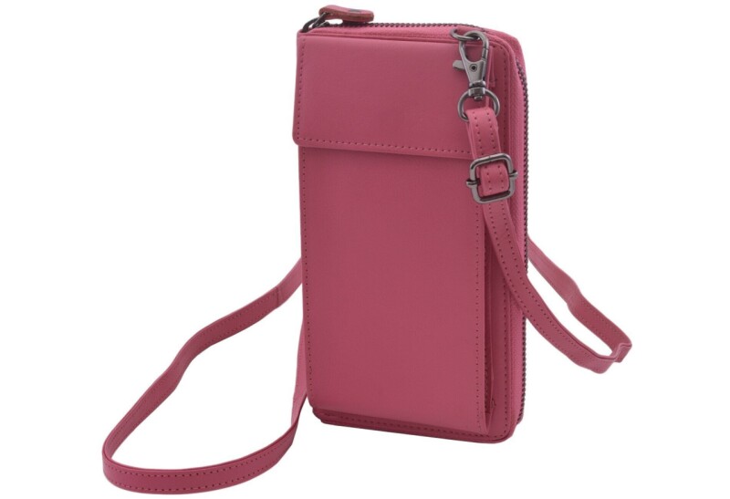 Dámska kožená peňaženka - kabelka ružová s dlhým crossbody ramienkom
