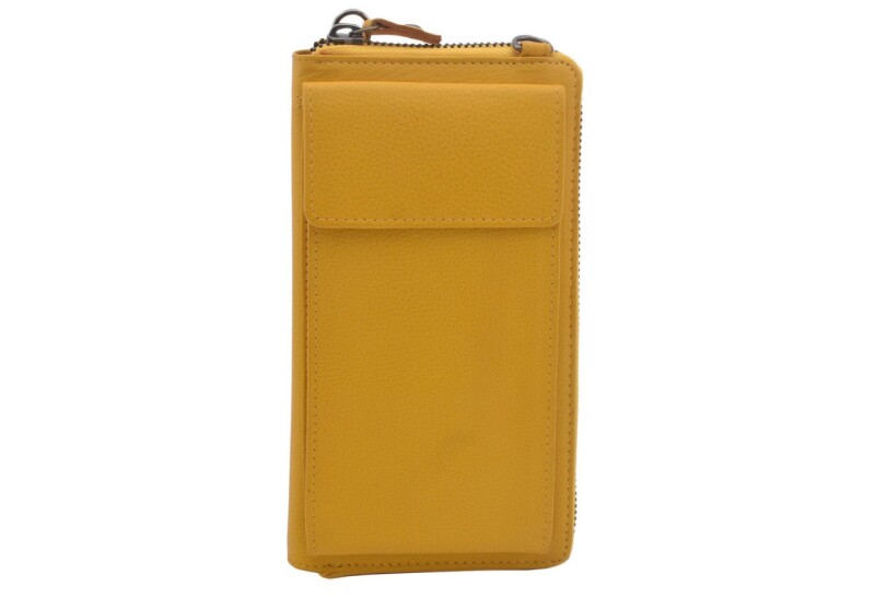 Dámska kožená peňaženka - kabelka žltá s dlhým crossbody ramienkom