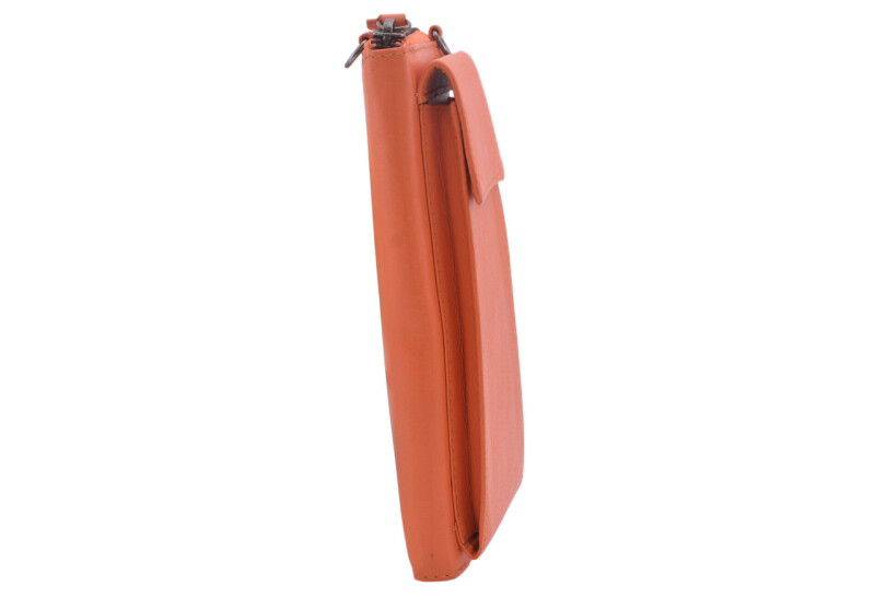 Dámska kožená peňaženka - kabelka oranžová s dlhým crossbody ramienkom
