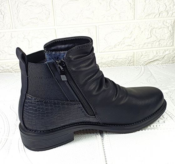 Dámske členkové zimné topánky na zips čierne s povoľujúcou gumou