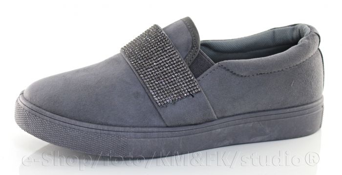 Moderné dámske topánky na platforme s kamienkami sivé